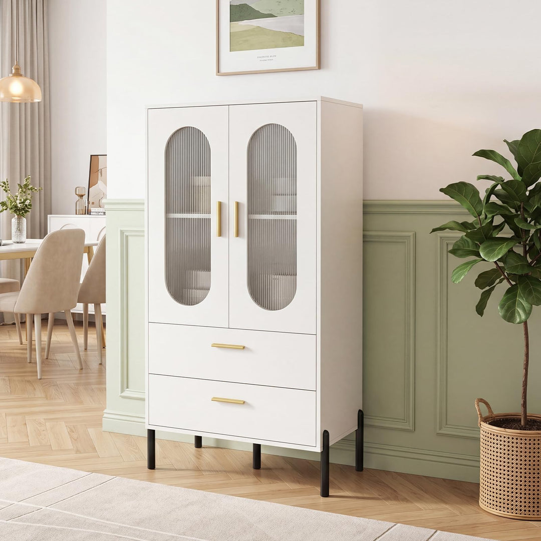 Giantex 47" H Buffet Sideboard Kitchen Cabinet w/Clear Doors &amp; 2 Drawers