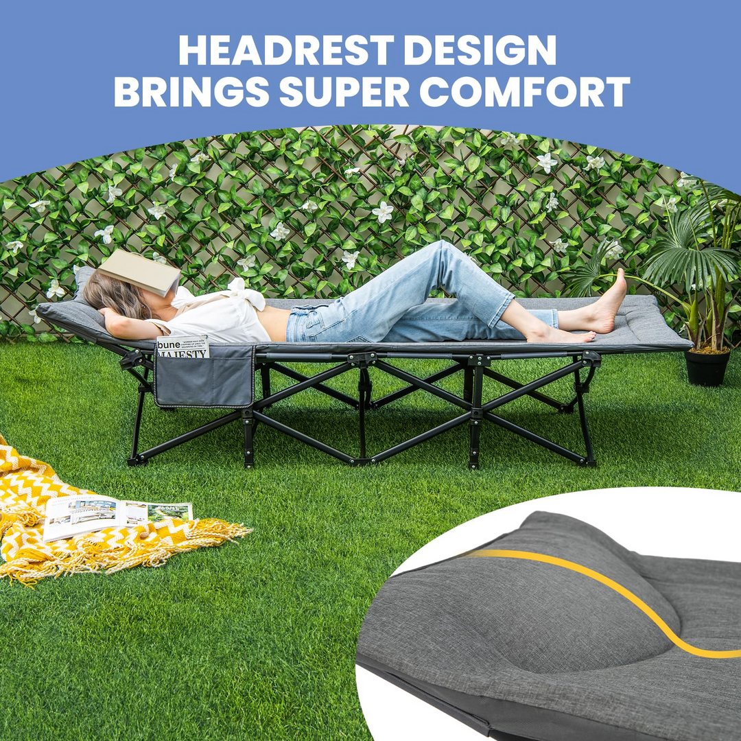 Giantex Folding Camping Cot for Adults - Sleeping Cot Bed with Carry Bag, Cushion &amp; Headrest, 10 Foots