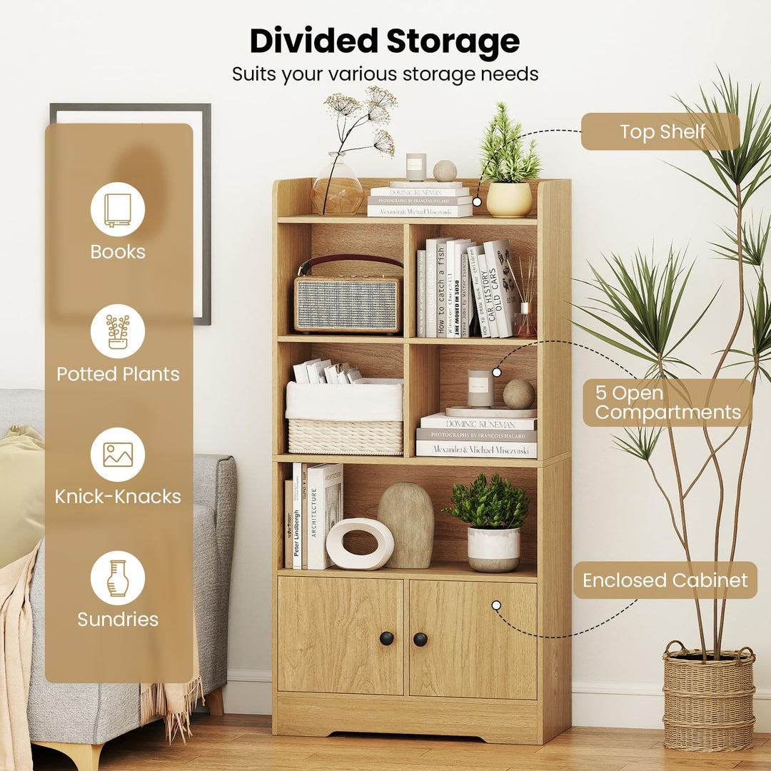 Giantex 4 Tier Bookcase with Doors for Living Room