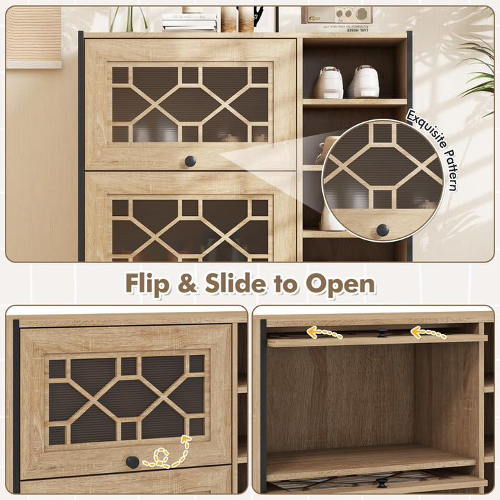 Giantex Shoe Cabinet with Flip &amp; Slide Doors, Shoe Storage Cabinet with Adjustable Cube Shelves(Decorative Doors)