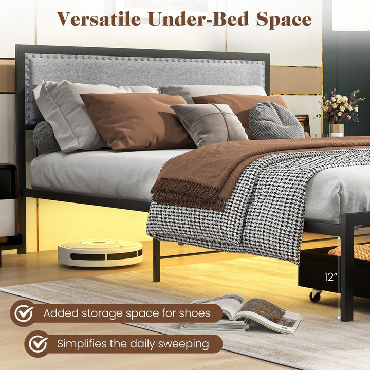 Giantex Queen/Full/Twin Size Bed Frame with LED Lights and 2 Storage Drawers
