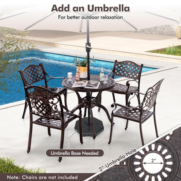 Giantex 31.5" Patio Bistro Table, Cast Aluminum Table Side Table with 2" Umbrella Hole &amp; Adjustable Footpads