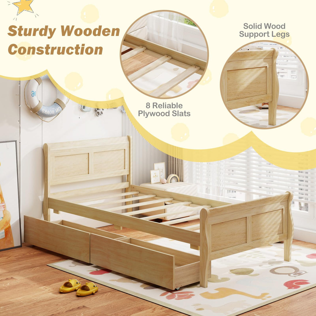 Giantex Twin/ Full/ Queen Bed with 2 Storage Drawers Wood Platform Bed with Headboard &amp; Footboard