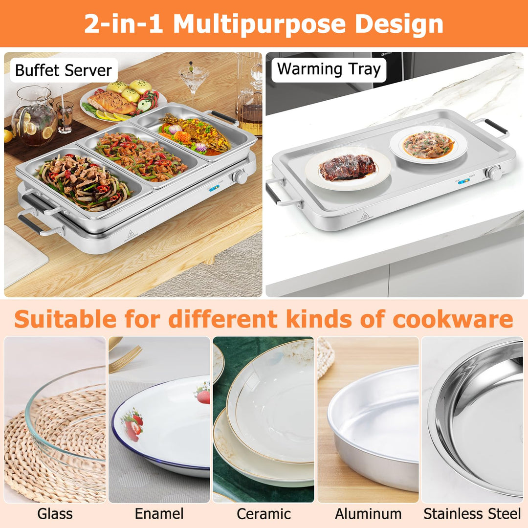 Giantex Buffet Server &amp; Electric Food Warmer, 2-in-1 Food Warming Tray, Adjustable Temperature