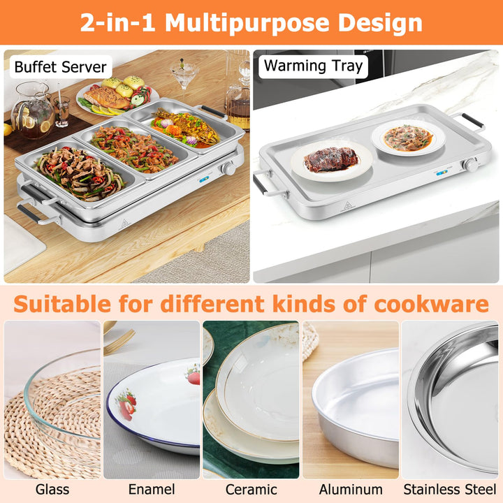 Giantex Buffet Server &amp; Electric Food Warmer, 2-in-1 Food Warming Tray, Adjustable Temperature