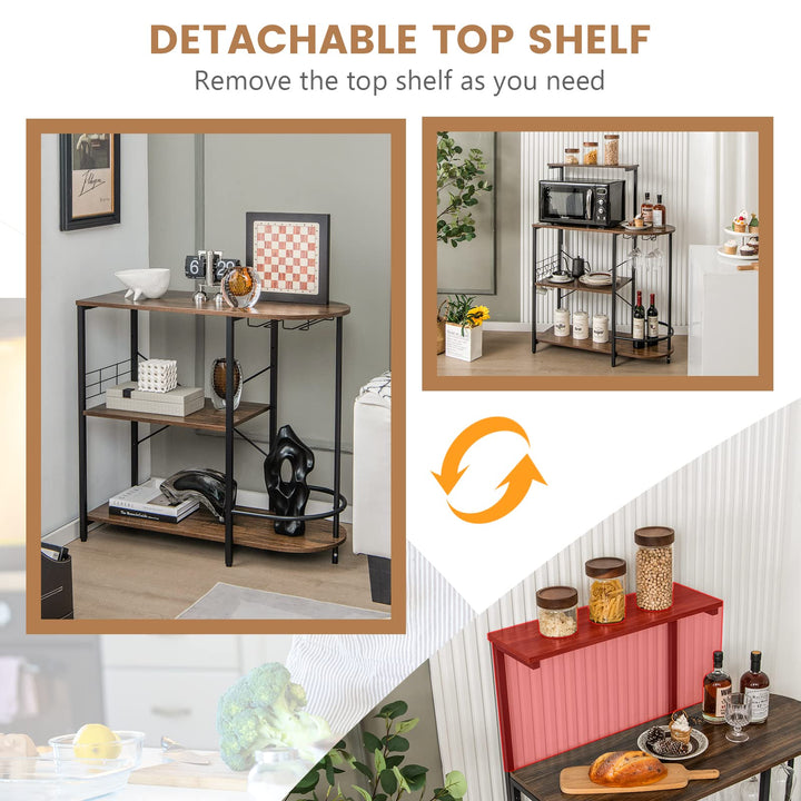Giantex Kitchen Bakers Rack, 4-Tier Microwave Stand with 6 Hooks &amp; Stemware Racks (Rustic Brown)