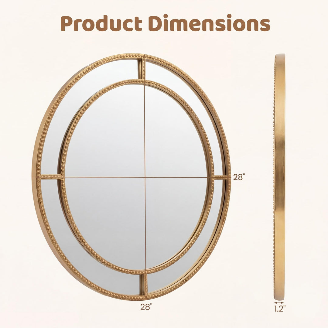 CHARMAID 28" Gold Round Wall Mirror with Beaded Frame