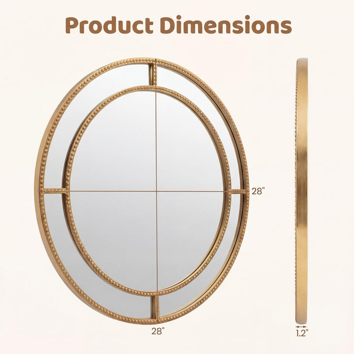 CHARMAID 28" Gold Round Wall Mirror with Beaded Frame