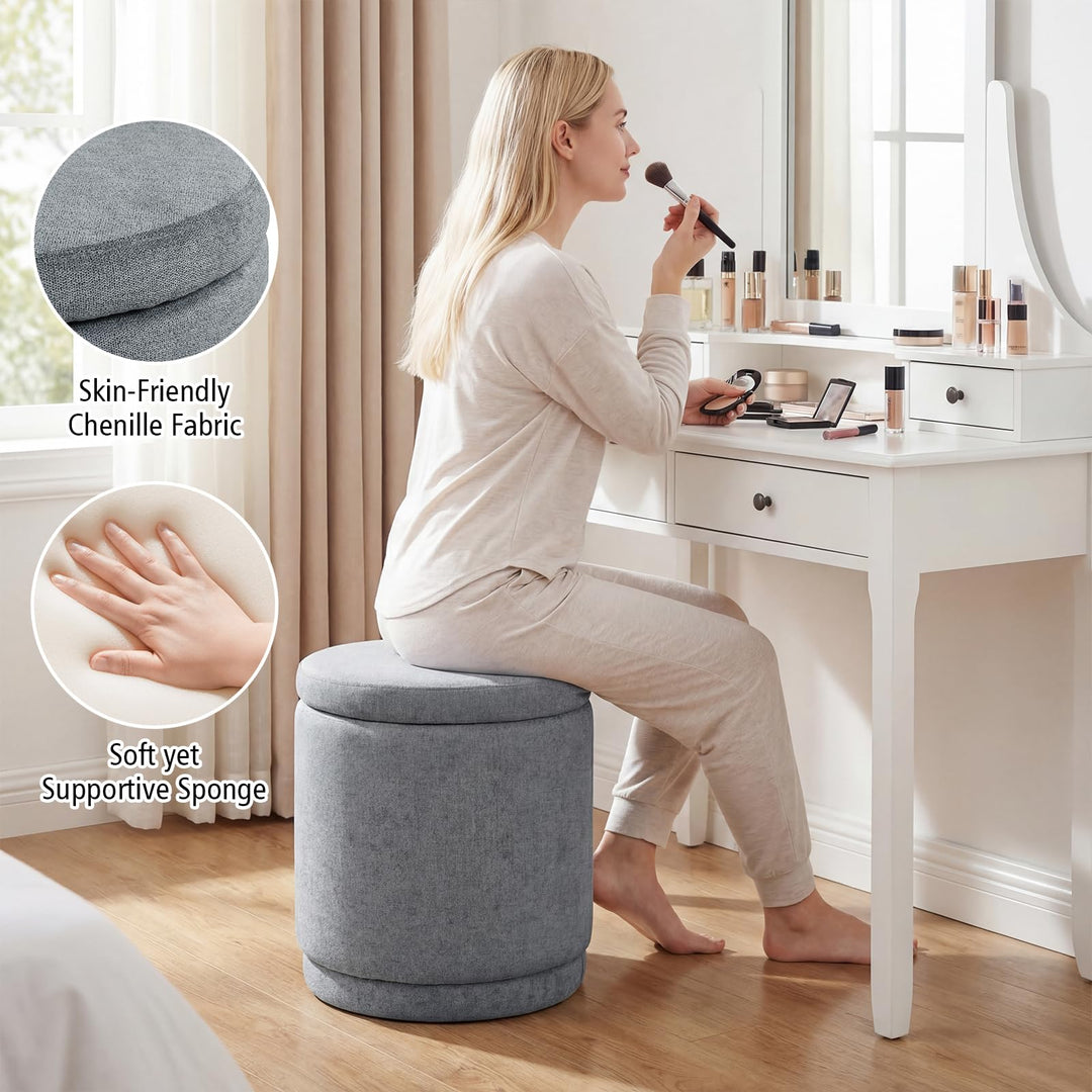 Giantex Round Ottoman with Storage Chenille Fabric Vanity Stool