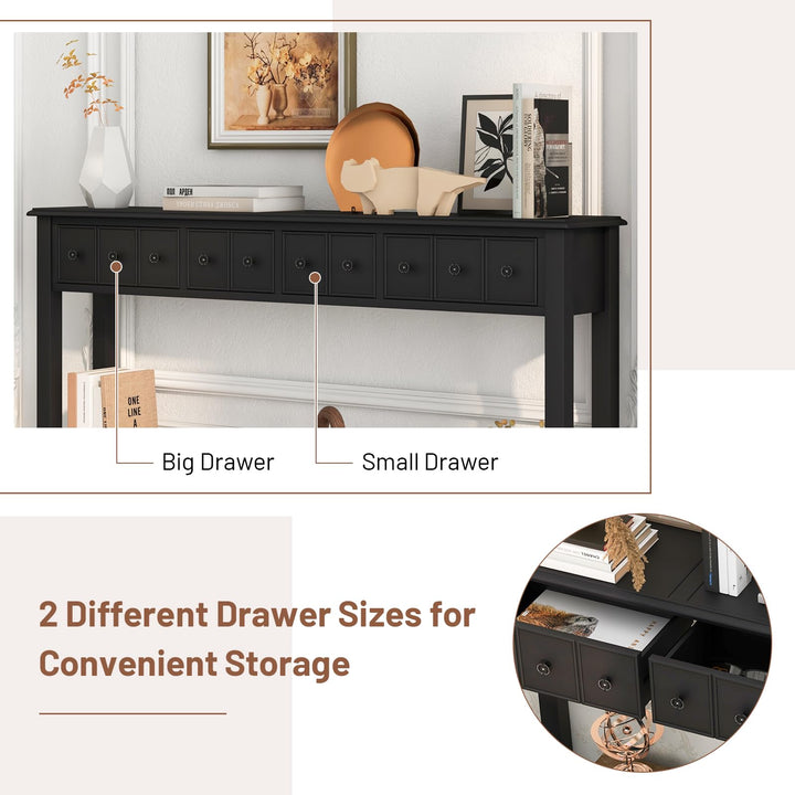 Giantex Narrow Console Table with Storage - 60" Long Sofa Side Table w/ 4 Drawers &amp; Open Shelf, Espresso