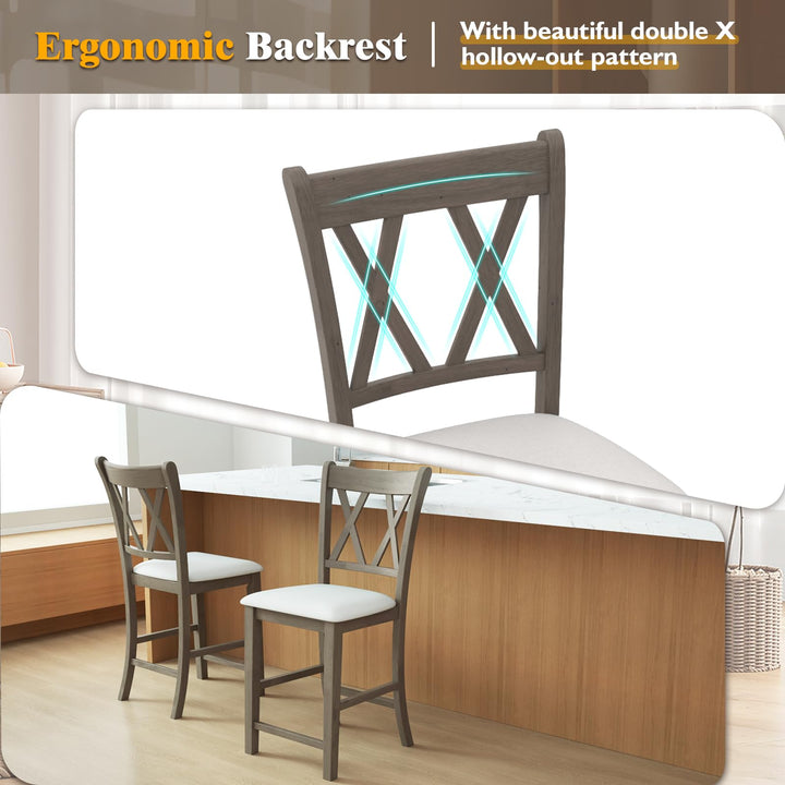 Giantex Wood Bar Stools Set of 2/4, 24" Counter Height Bar Stools w/Cross Back &amp; Linen Fabric Upholstered Seat