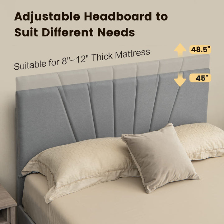 Giantex Upholstered Queen Bed Frame with Drawer, Modern Platform Bed with Storage &amp; Adjustable Headboard