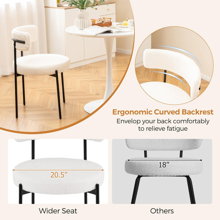 Giantex Sherpa Dining Chairs Set of 4, Upholstered Round Kitchen Chairs with Curved Backrest &amp; Metal Legs