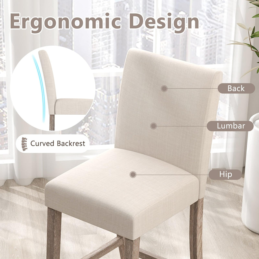 Giantex Bar Stools Counter Height, 24.5" Modern Fabric Bar Chairs with Back, Footrest &amp; Solid Wood Legs