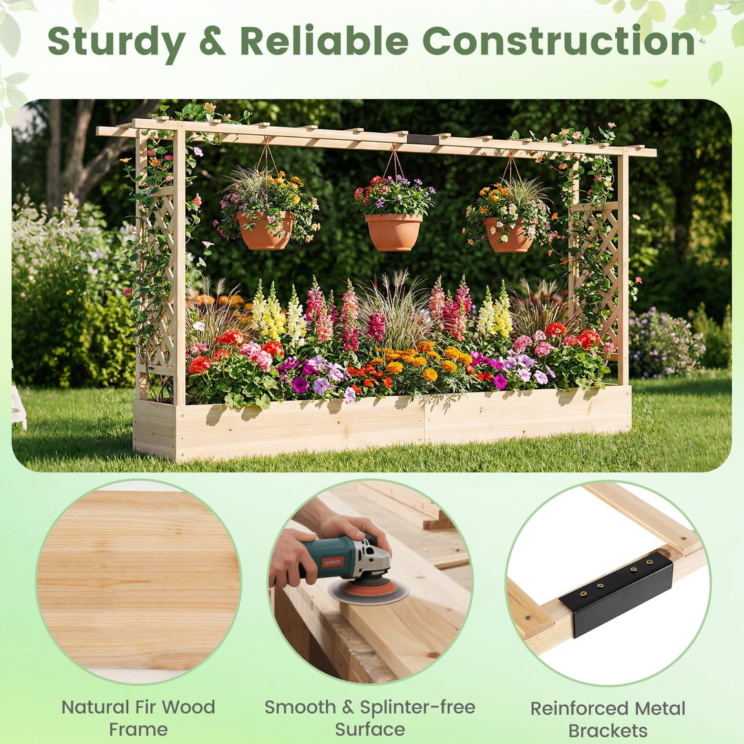 Giantex Wooden Raised Garden Bed with Trellis &amp; Hanging Roof