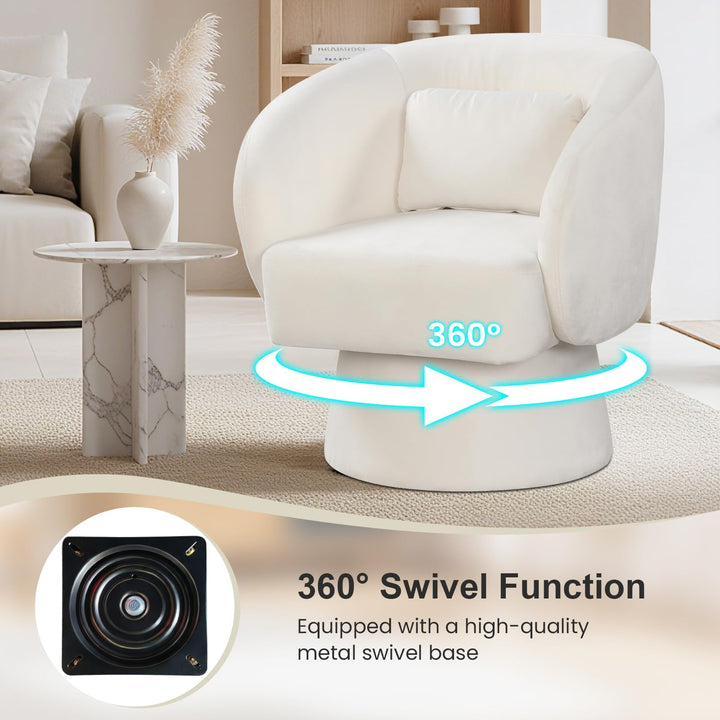 Giantex Swivel Accent Chair Upholstered Barrel Chair with Curved Back &amp; Removable Lumbar Pillow