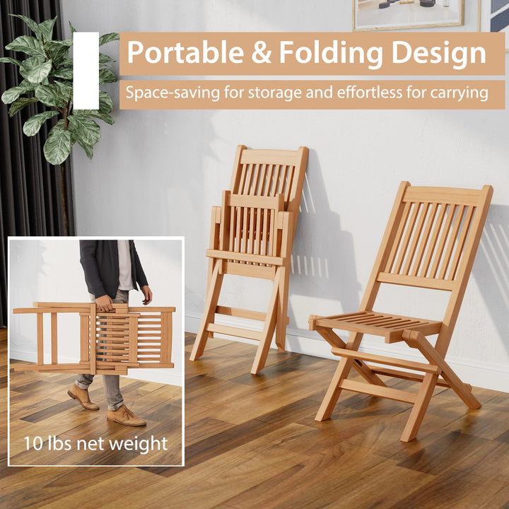 Giantex Patio Folding Chairs, Solid Teak Wood Outdoor Chairs with Slatted Seat &amp; Back