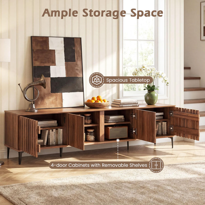 Giantex 4-Door Slatted TV Stand for 80 Inches TVs for Living Room Bedroom