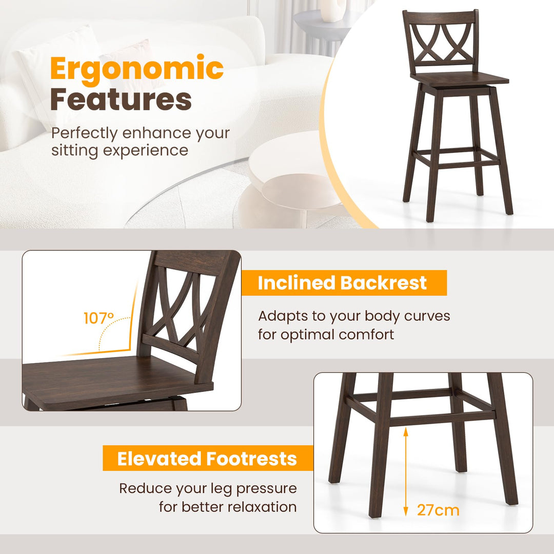 Giantex 29" Bar Stools Set of 2/4, Swivel Wooden Bar Chairs with Rubber Wood Frame, for Kitchen Island, Restaurant &amp; Pub, Dark Grey