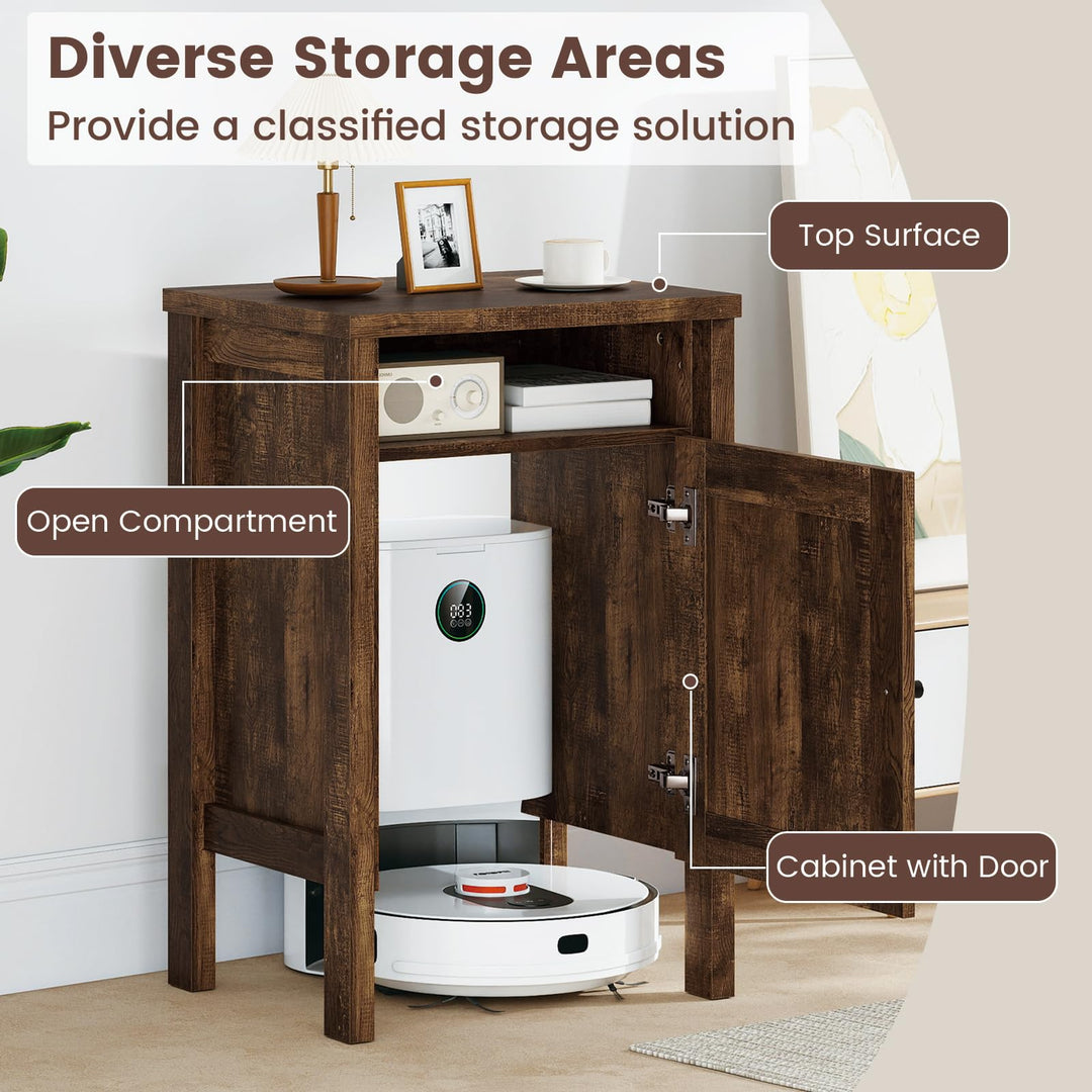 Giantex Robot Vacuum Storage Cabinet with Door and Open Shelf for Living Room Bedroom