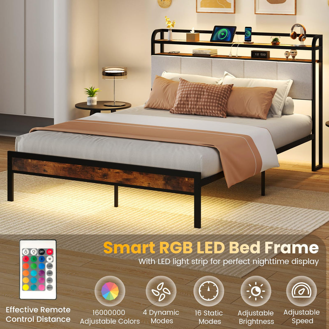Giantex King/Queen/Full/Twin Size Bed Frame with Storage Headboard