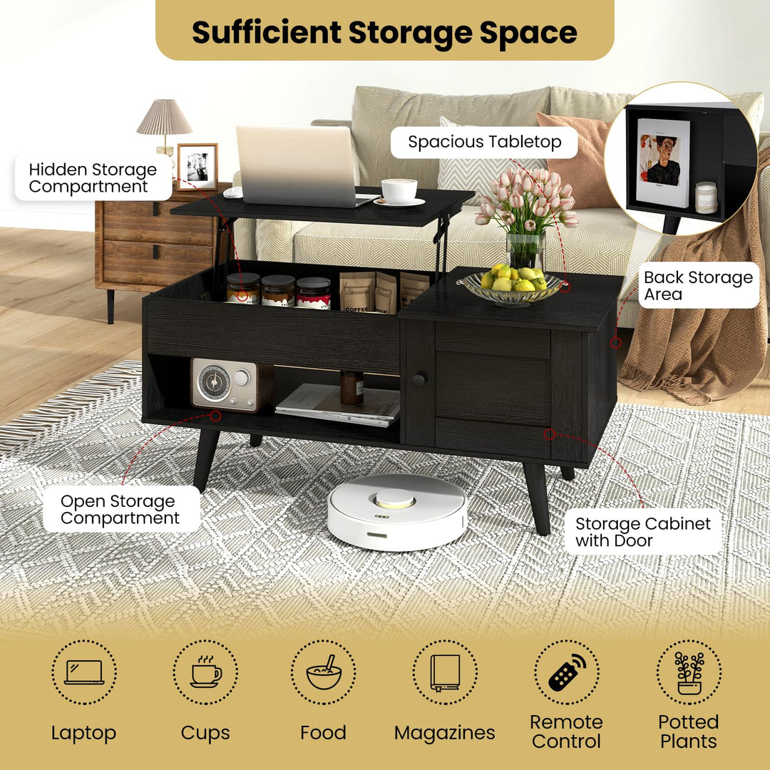 Giantex Lift Top Coffee Table, Modern Cocktail Table with Hidden Compartment, Open Shelf &amp; Cabinet