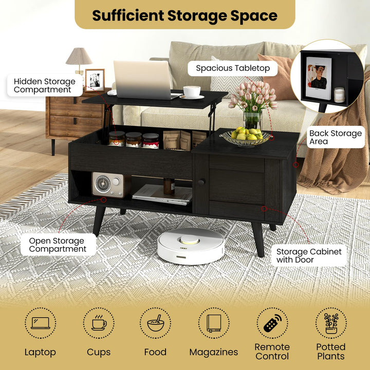 Giantex Lift Top Coffee Table, Modern Cocktail Table with Hidden Compartment, Open Shelf &amp; Cabinet