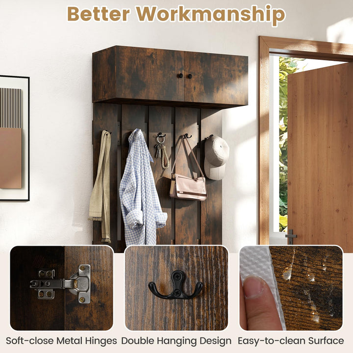 Giantex Wall Mounted Coat Rack 2-in 1 Hall Tree w/ 5 Double Hooks &amp; 2-Door Cabinet
