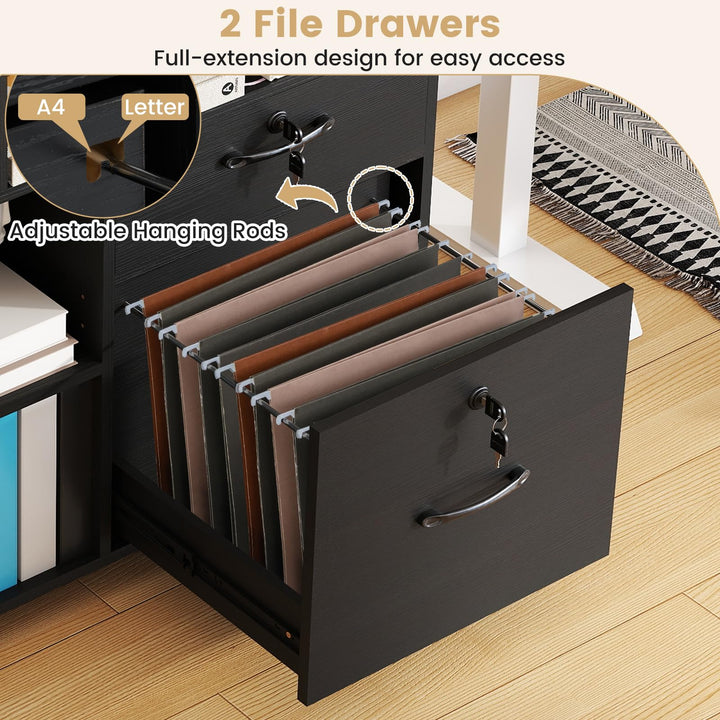 Giantex 4-Drawer Lateral File Cabinet with Lock &amp; 5 Rolling Wheels (2 Lockable)