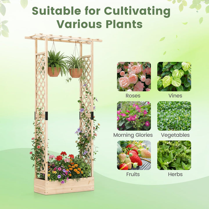 Giantex Wooden Raised Garden Bed with Trellis &amp; Hanging Roof