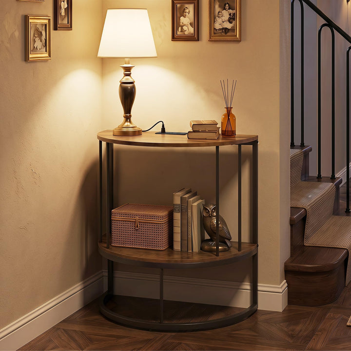 Giantex Half Moon Console Table with Outlets