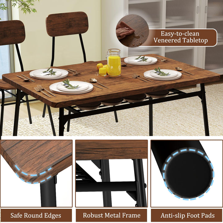 Giantex Dining Table Set for 4, Kitchen Table with Bench &amp; 2 Chairs, Storage &amp; Metal Frame
