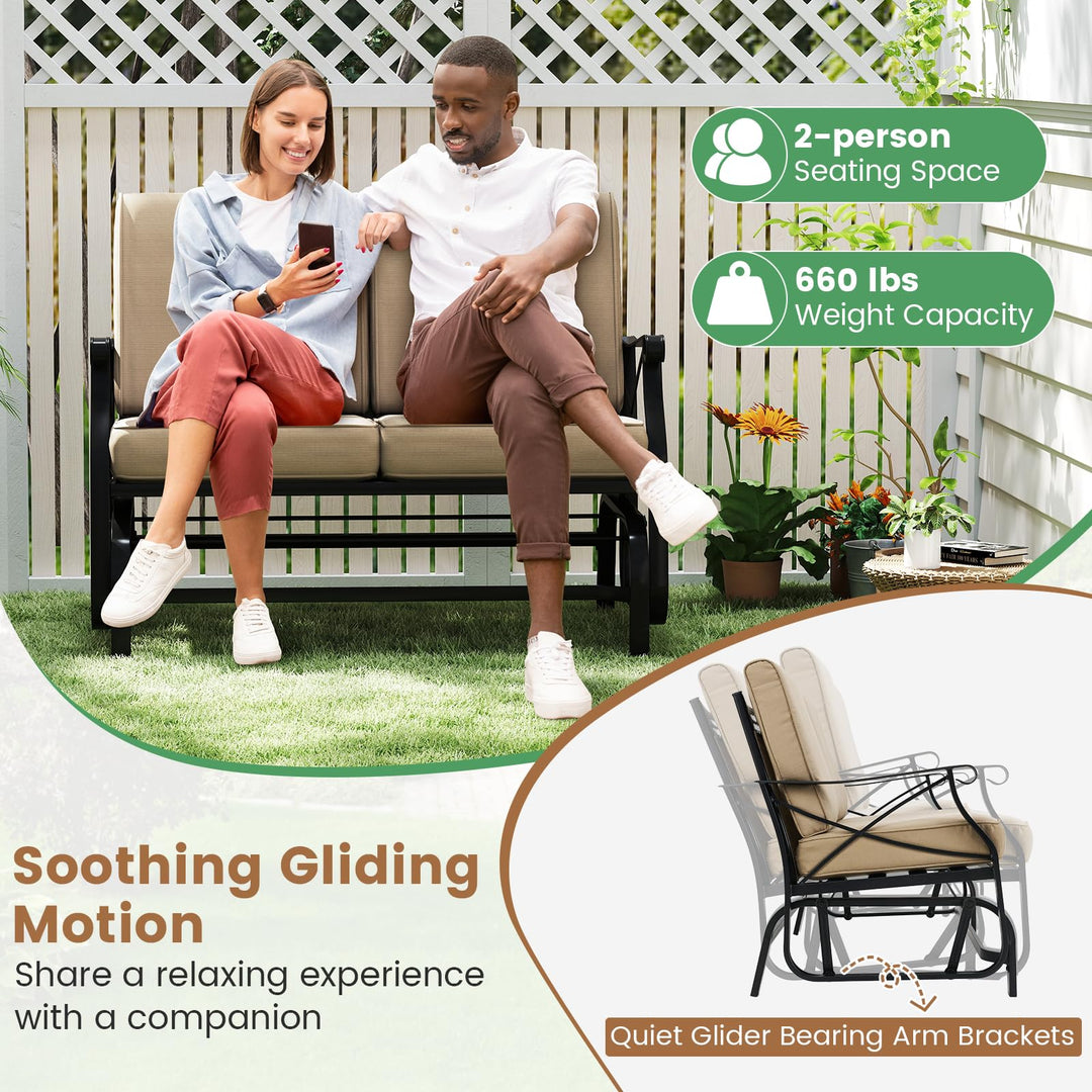 Giantex 2-Person Outdoor Glider Rocking Chair Loveseat with Detachable Thick Cushions