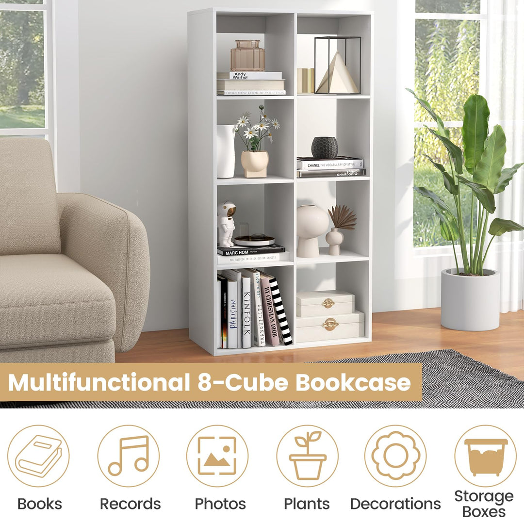 Giantex 8-Cube Bookcase, White Cubby Bookshelf w/Back Guardrail &amp; Anti-Tipping Kits