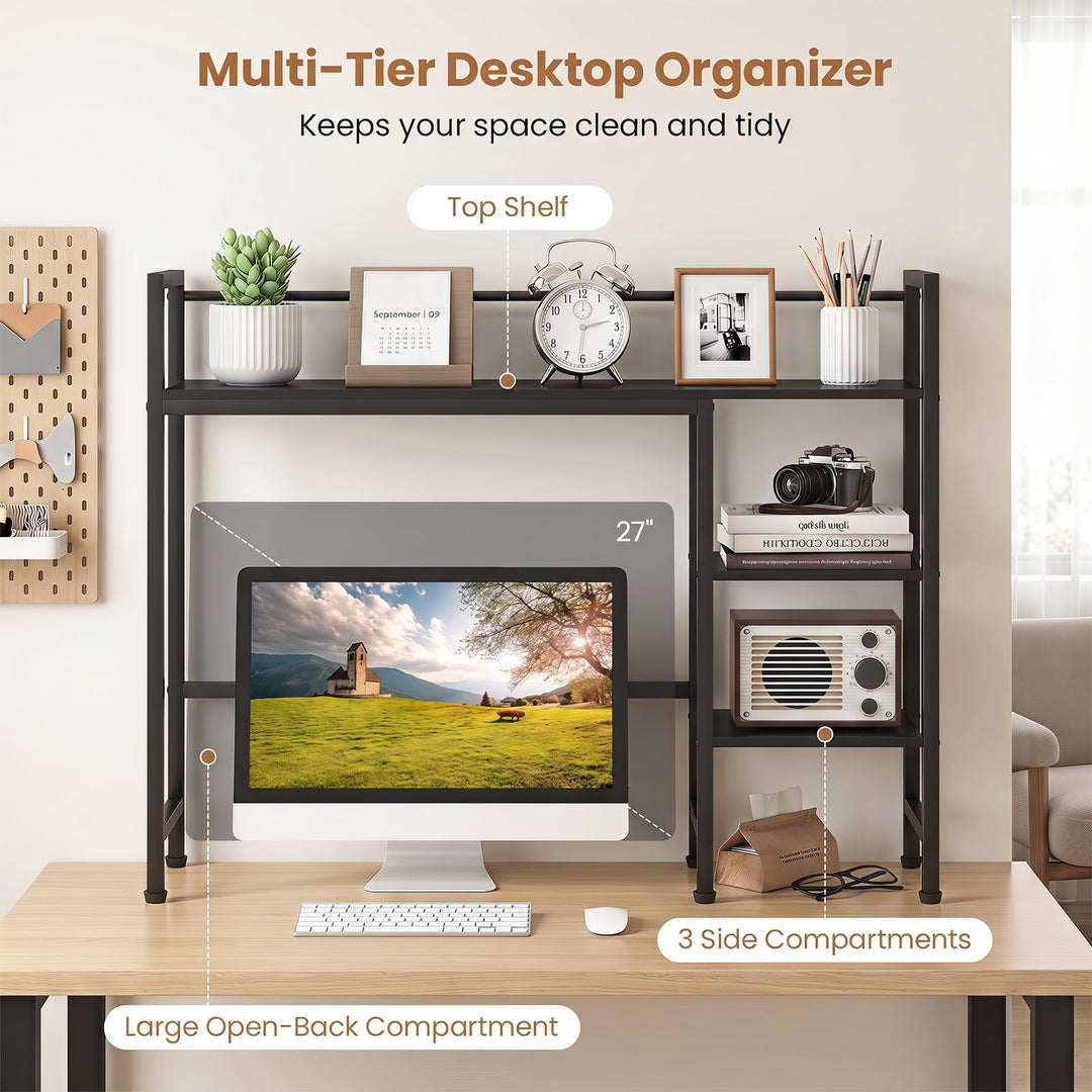 GIANTEX 4-Tier Desktop Bookshelf | 38.5" Dorm Desk Hutch for 27" Monitor