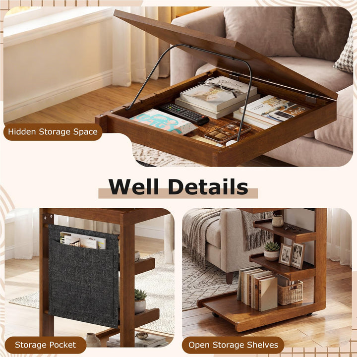 Giantex C-Shaped End Table with Wheels w/Adjustable Desktop