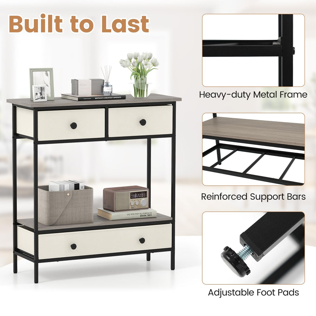 Giantex Farmhouse Console Table 32” Entryway Table with 3 Fabric Drawers &amp; Open Storage Shelf