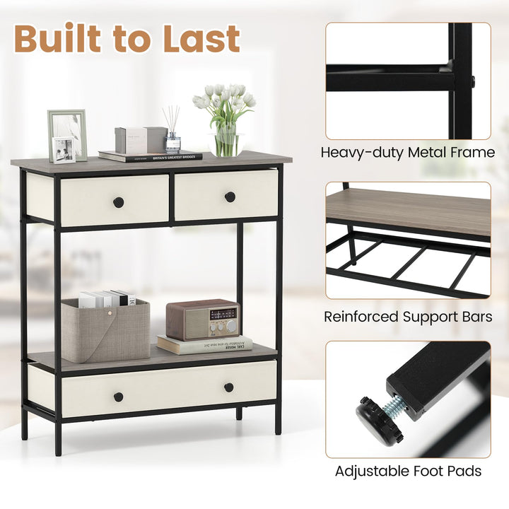 Giantex Farmhouse Console Table 32” Entryway Table with 3 Fabric Drawers &amp; Open Storage Shelf