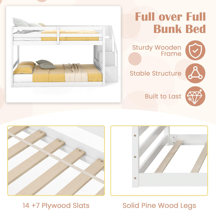 Giantex Bunk Bed with Stairs, Solid Wood Floor Bunk Bed with Storage Staircase &amp; Full-Length Guardrails