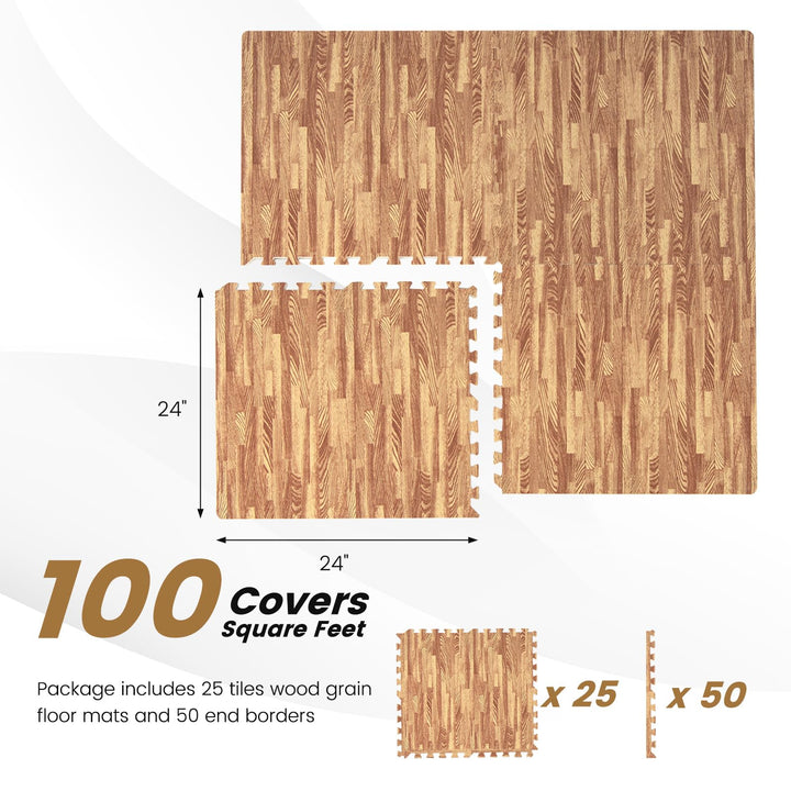 Giantex 100 Sq. Ft Wood Grain Floor Tiles Foam Mat, 25 PCS 24&