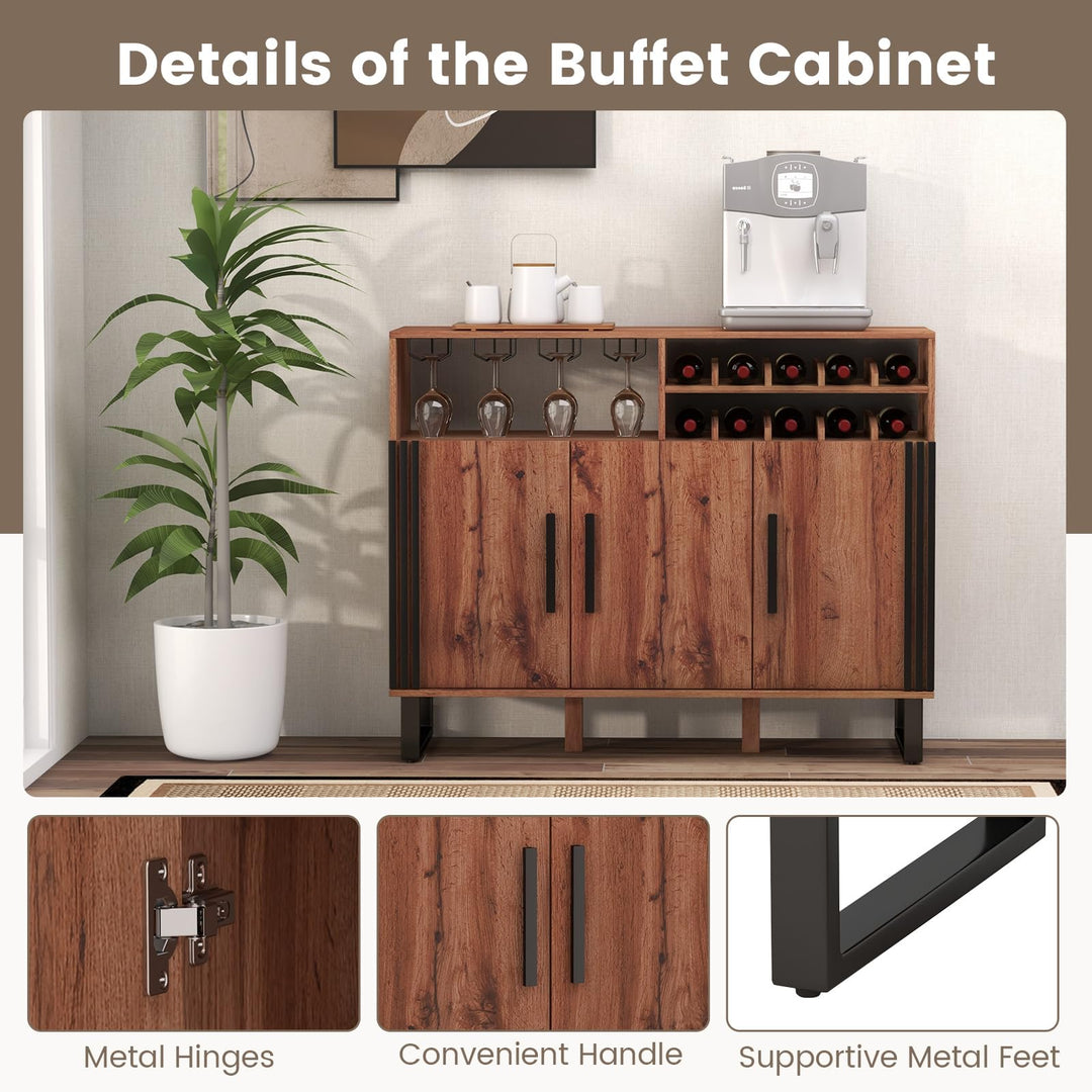 Giantex Wine Bar Cabinet, Buffet Sideboard with 3 Doors &amp; Adjustable Shelves, Liquor Cabinet