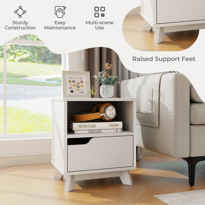 Giantex 2 Tier Nightstand, Mid Century Modern Bedside Table with Storage Drawer &amp; Open Shelf