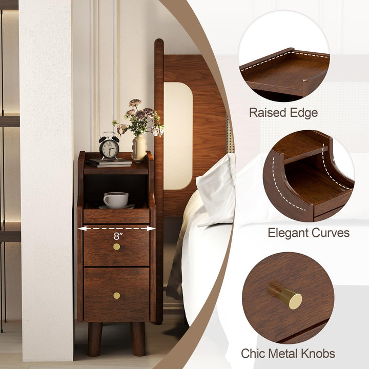 Giantex Narrow Nightstand with 2 Drawers for Small Spaces (1/2)
