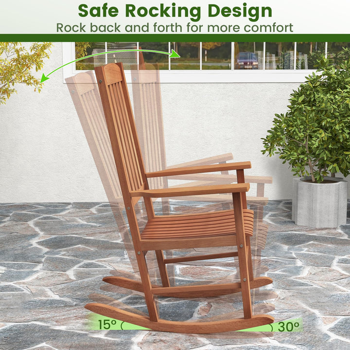 Giantex Wood Outdoor Rocking Chair - Eucalyptus Rocker Chair with Stable &amp; Safe Rocking Base