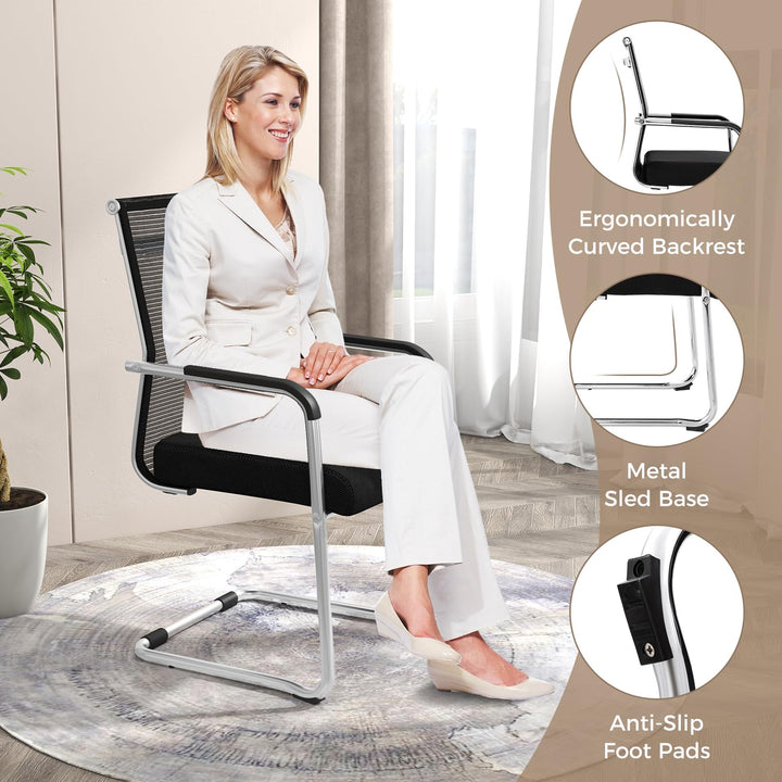 Giantex Waiting Room Chairs, Office Guest Chairs, Lobby Chairs with Metal Sled Base &amp; Armrests