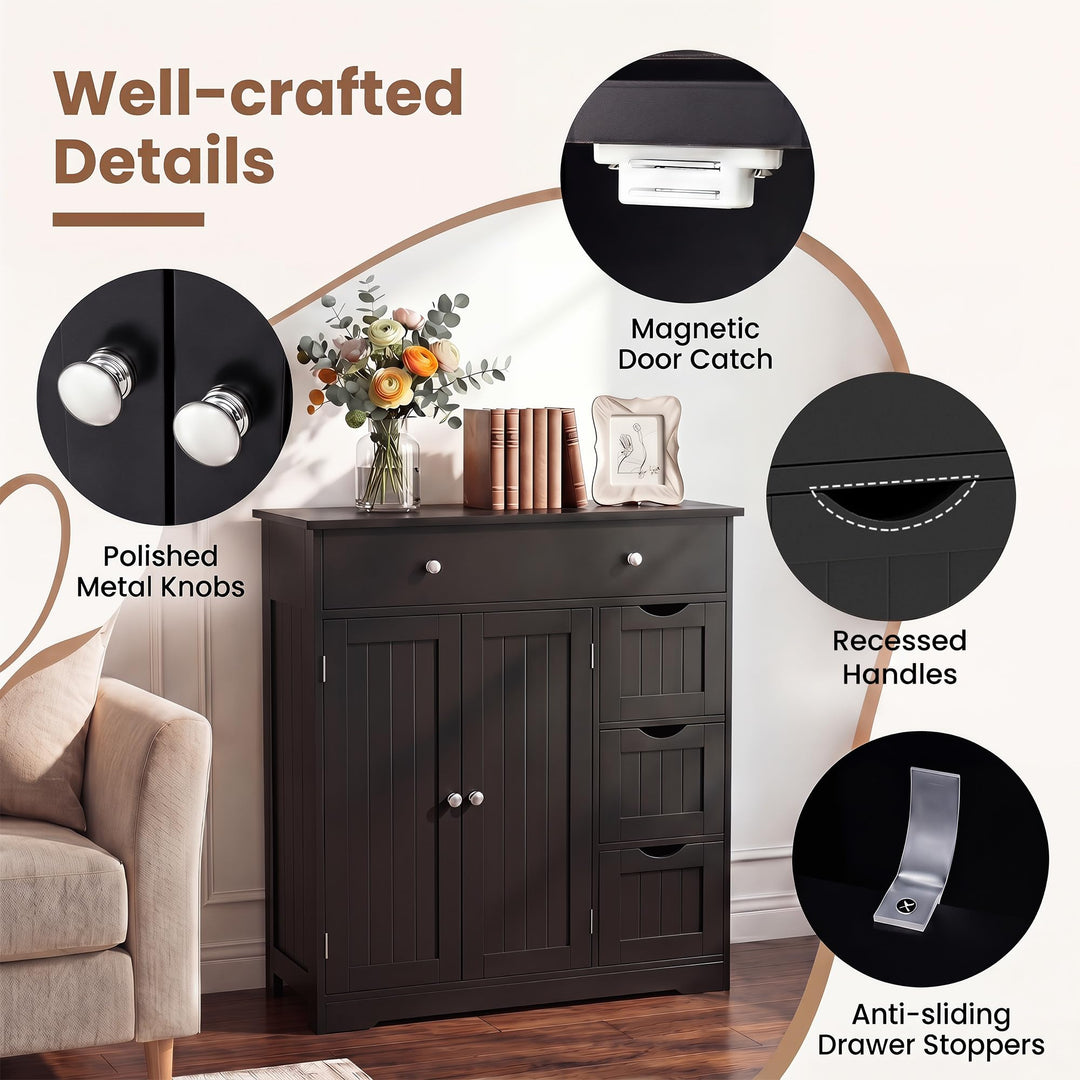 GIANTEX Bathroom Storage Cabinet with 4 Drawers and 2 Doors