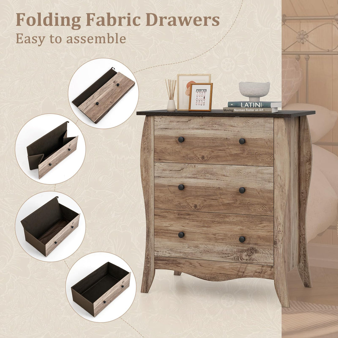 Giantex Storage Cabinet with Foldable &amp; Detachable Fabric Drawers, Anti-Tipping Kit, 26.5” x 15” x 30” Farmhouse Floor Cabinet