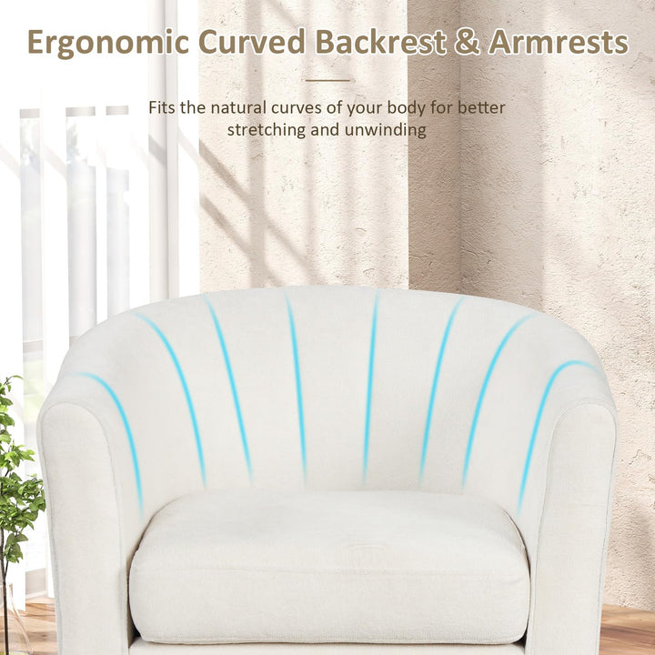 Giantex Modern Accent Chair with Ottoman, Upholstered Teddy Velvet Barrel Club Chair w/Footrest