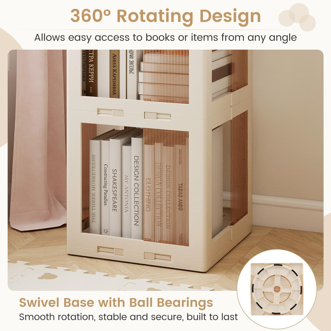 Giantex 4-Tier Spinning Bookcase w/Swivel Base | Translucent Storage Organizer for Living Room