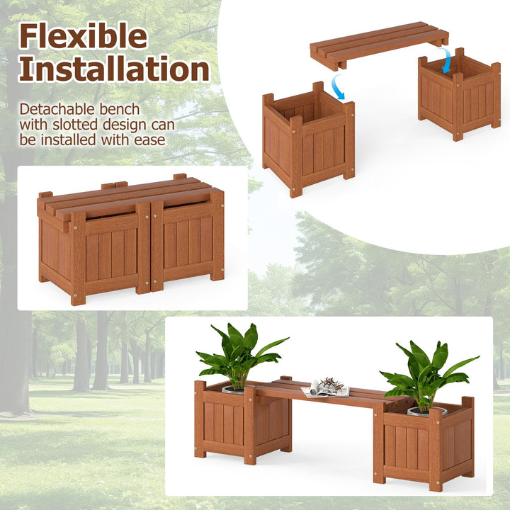 Giantex 2-in-1 Outdoor Bench with 2/4 Planter Boxes Wood with Teak Oil Finish 42"x11"x11.5"